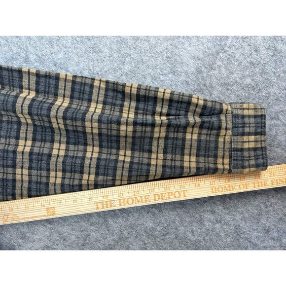 Eddie Bauer Chamois Flannel Shirt Plaid Men’s Size L Heavy Cotton Tan Gray Gorp - Picture 7 of 8